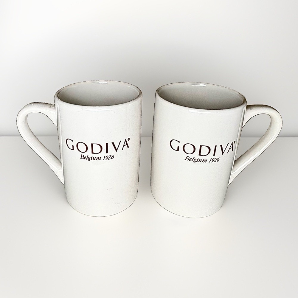 Set of 2 Godiva Belgium 1926 Coffee Mugs by‎ California Pantry 2020 White 16oz